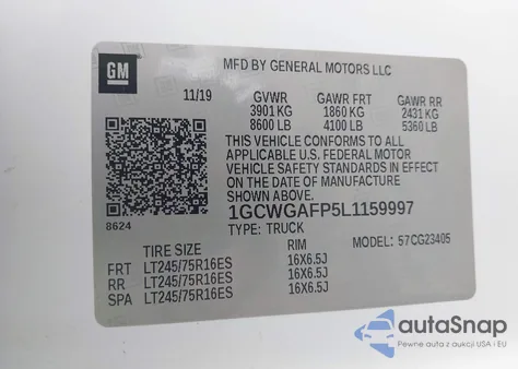 2020 Chevrolet Express Cargo Rwd 2500 Regular Wheelbase Wt from USA, damaged, VIN 1GCWGAFP5L1159997